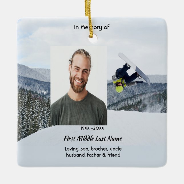 Memorial Keepsake Snowboarding Winter Keramikornament (Vorderseite)