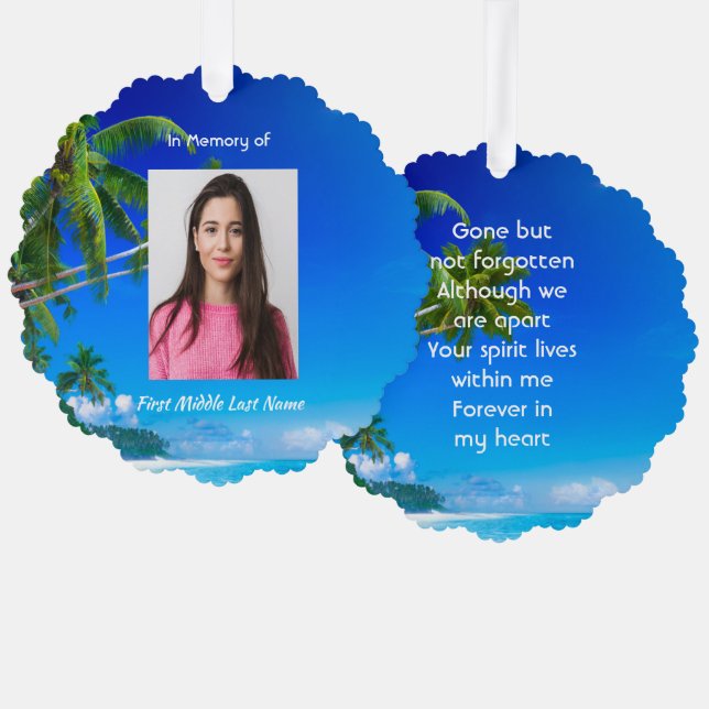 Memorial Keepsake Tropical Beach Exotic Ornament Karte (Vorderseite/Rückseite)