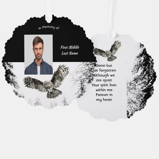 Memorial Keepsake Watercolor Owl Bird Ornament Karte (Vorderseite/Rückseite)