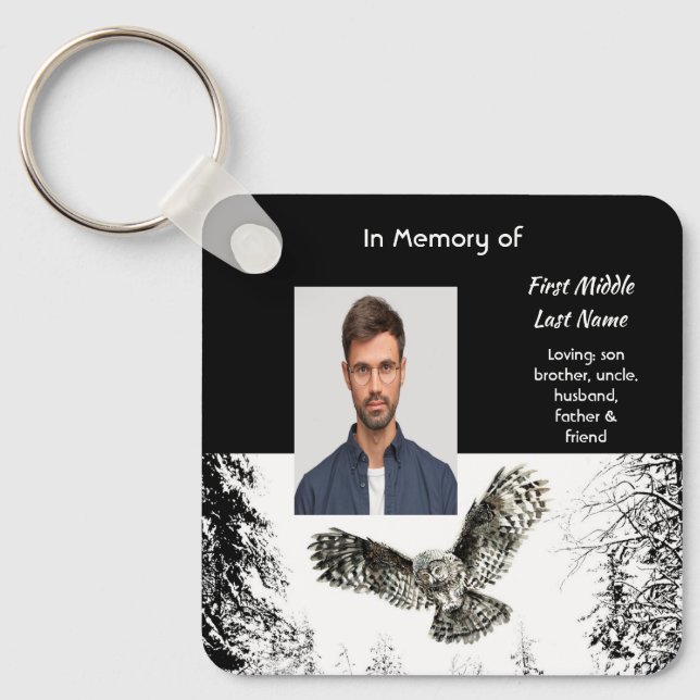 Memorial Keepsake Watercolor Owl Bird Schlüsselanhänger (Vorderseite)