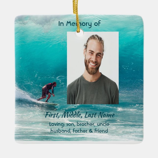 Memorial Keepsake  Wave Surfer Water Keramikornament (Vorderseite)