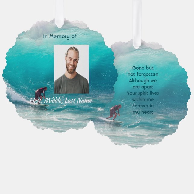 Memorial Keepsake  Wave Surfer Water Ornament Karte (Vorderseite/Rückseite)