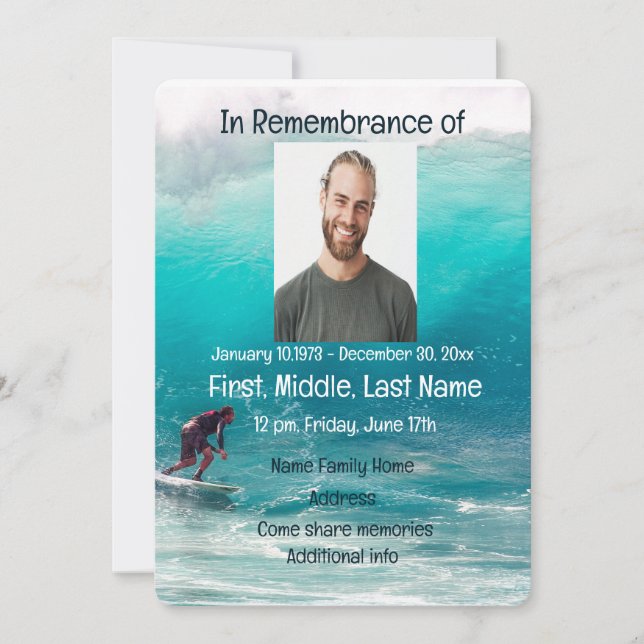 Memorial lädt Service Wave Surfer Water ein Einladung (Vorderseite)
