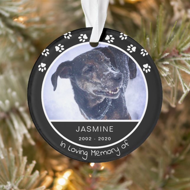 Memorial Loss Pet Foto Name Schwarz Ornament (Baum)