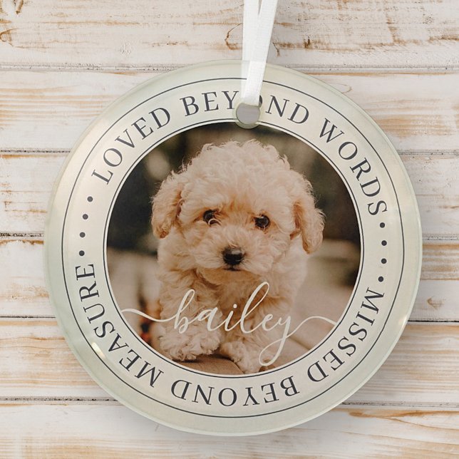 Memorial Loved Beyond Words Elegantes Chic Foto Ornament Aus Glas (Von Creator hochgeladen)