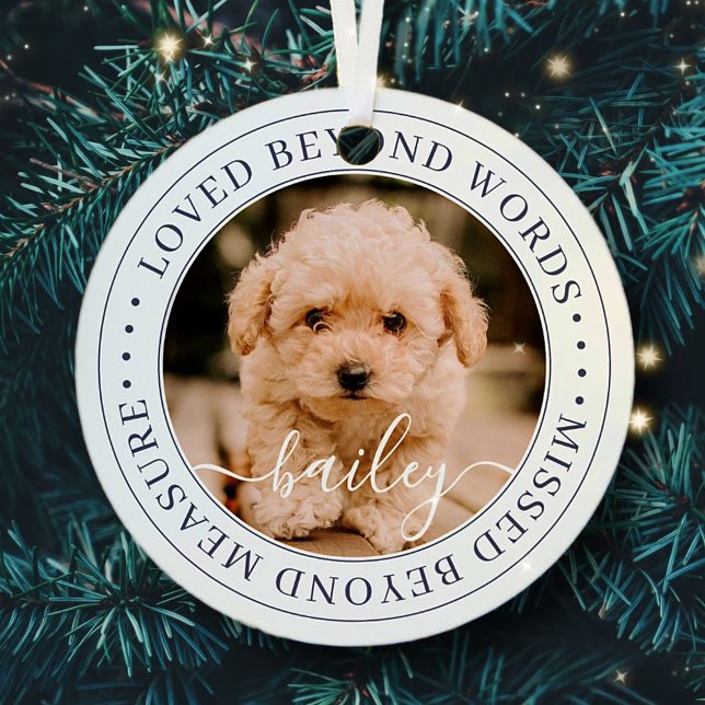 Memorial Loved Beyond Words Elegantes Chic Foto Ornament Aus Metall (Von Creator hochgeladen)