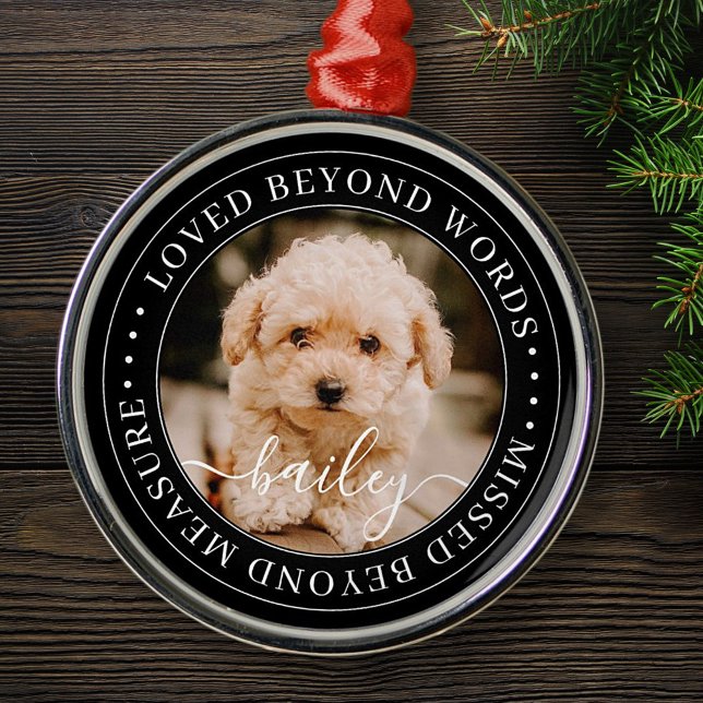 Memorial Loved Beyond Words Elegantes Chic Foto Ornament Aus Metall (Von Creator hochgeladen)