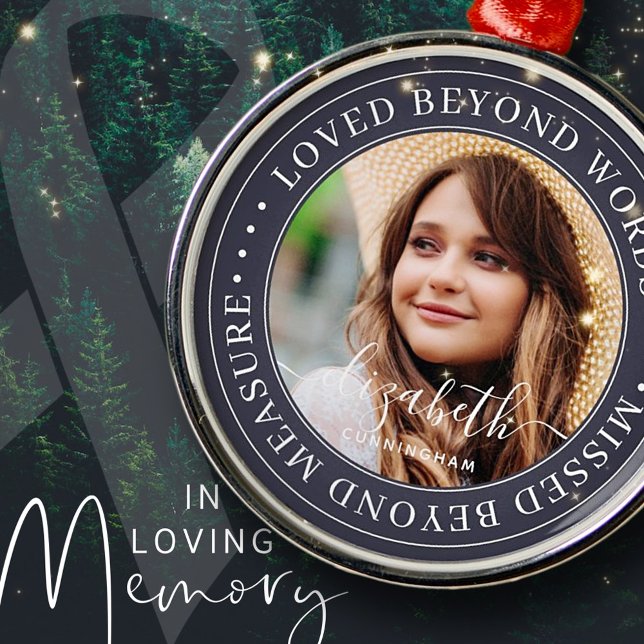 Memorial Loved Beyond Words Elegantes Chic Foto Ornament Aus Metall (Von Creator hochgeladen)