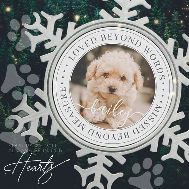 Memorial Loved Beyond Words Elegantes Chic Foto Schneeflocken Zinn-Ornament (Von Creator hochgeladen)