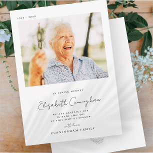 Memorial Loving Memory Elegant Simple Modern Photo Dankeskarte