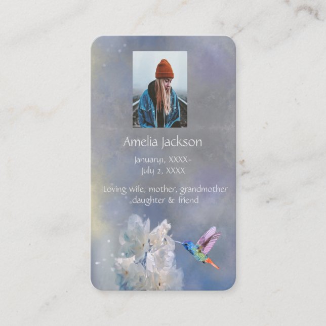 Memorial Memory Card Hummingbird White Blume Visitenkarte (Vorderseite)