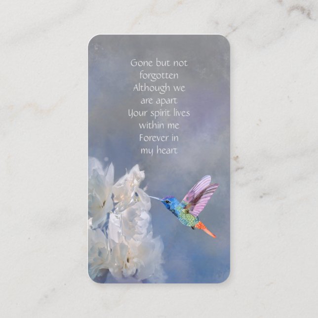 Memorial Memory Card Hummingbird White Blume Visitenkarte (Rückseite)