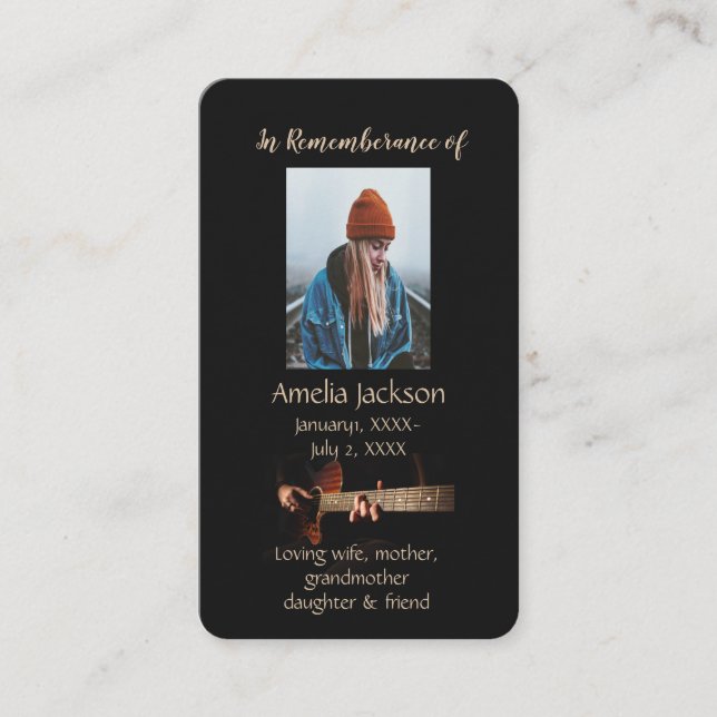 Memorial Memory Card Music Guitar  Visitenkarte (Vorderseite)