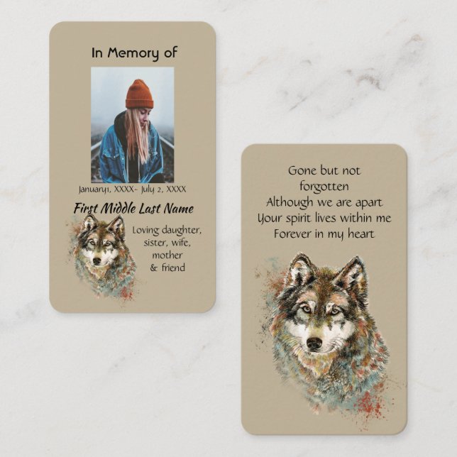 Memorial Memory Card Wasserfarben Wolf Tiere Visitenkarte (Vorne/Hinten)