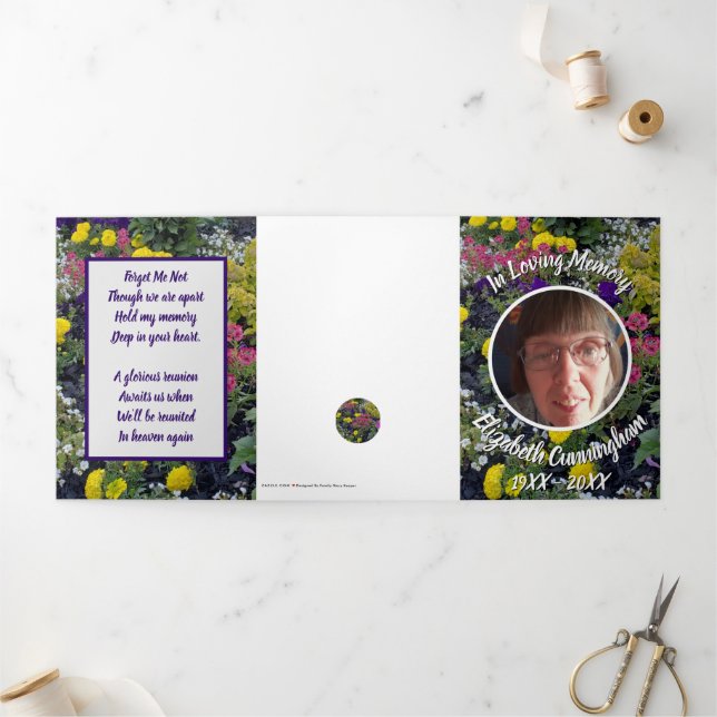 Memorial Mixed Floral Foto Gedicht Dreifach Gefaltete Ankündigung (Außenbereich)