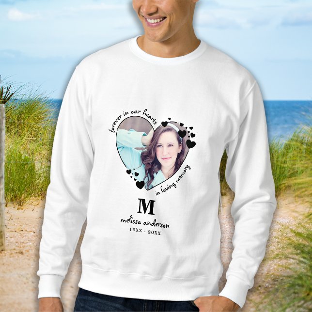 Memorial Modern Monogram Custom Heart Foto Sweatshirt (Von Creator hochgeladen)