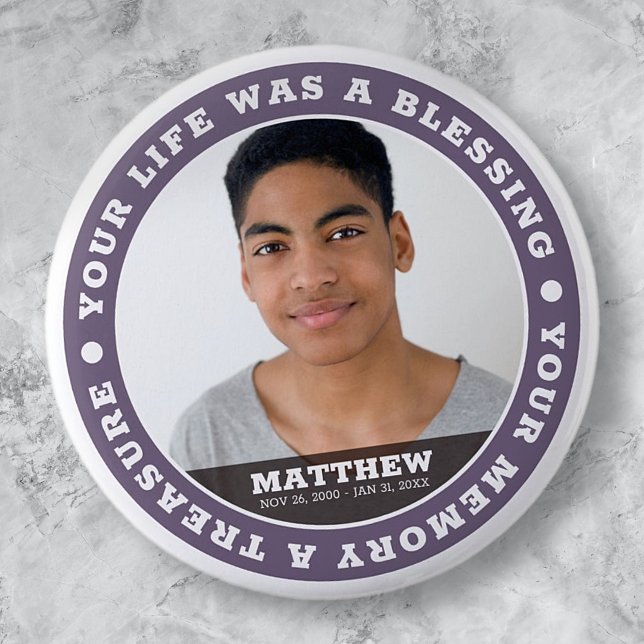 Memorial Modern Simple Custom Foto Keepake Button (Von Creator hochgeladen)