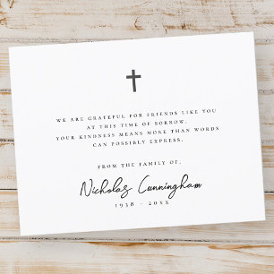 Memorial Modern Simple Elegance Cross Black & Whit Dankeskarte
