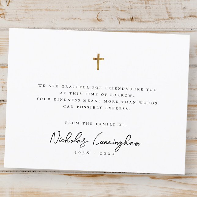 Memorial Modern Simple Elegance Gold Cross Dankeskarte (Von Creator hochgeladen)