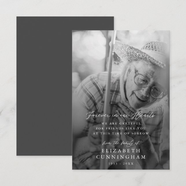 Memorial Modern Simple Forever in unserem Herz-Fot Dankeskarte (Vorne/Hinten)