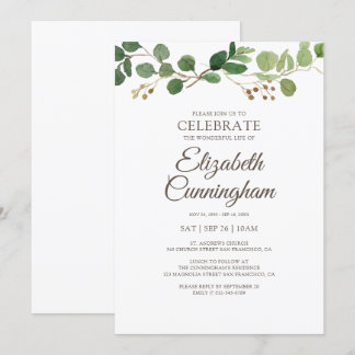 Memorial Modern Simple Green Foliage Botanicals Einladung