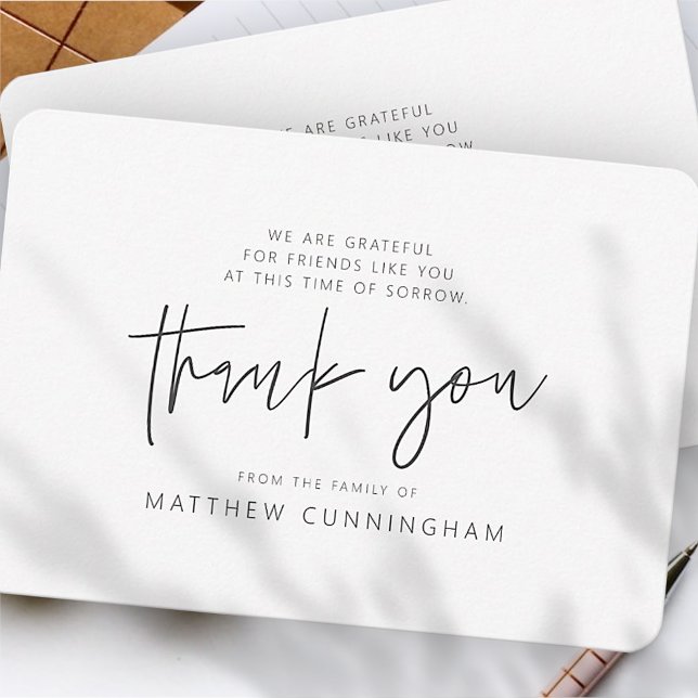 Memorial Modern Simple Minimalistisch Black & Whit Dankeskarte (Von Creator hochgeladen)