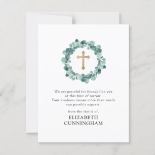 Memorial Modern Watercolor Wreath Gold Cross Dankeskarte