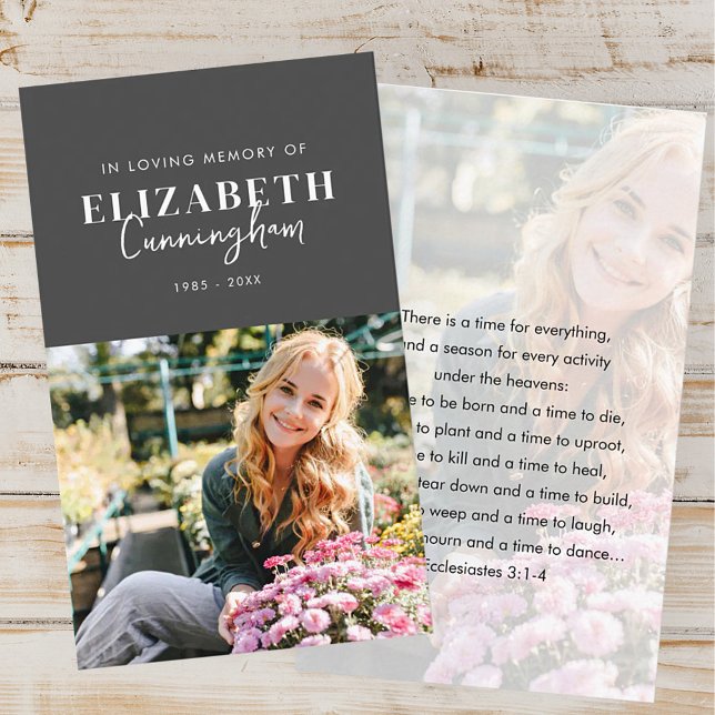 Memorial Modernes Minimalistisches Chic Foto Gebet Visitenkarte (Von Creator hochgeladen)