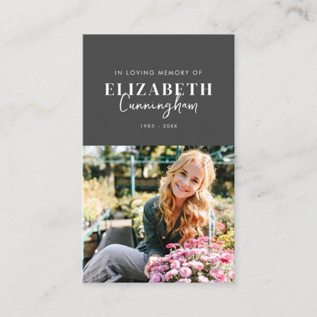 Memorial Modernes Minimalistisches Chic Foto Gebet Visitenkarte (Vorderseite)