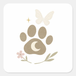 Memorial Paw mit Mond & Butterfly - Beileid Quadratischer Aufkleber