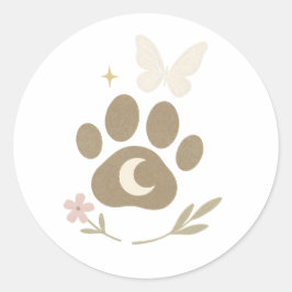 Memorial Paw mit Mond & Butterfly - Beileid Runder Aufkleber