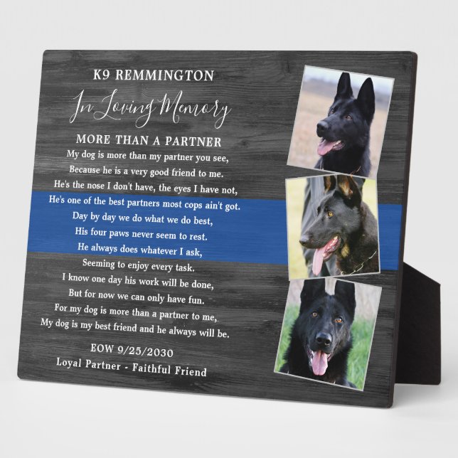 Memorial Personalisieren K9 Officer 3 Foto Fotoplatte (Seite)