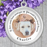 Memorial Personalisiert Dog Foto Versilberte Kette<br><div class="desc">Ehre deinen besten Freund mit einer eigenen Foto-Gedenkstätte Halskette . Dieser einzigartige Denkmalschutz ist das perfekte Geschenk für sich selbst, Familie oder Freunde, um Ihre Liebsten zu ehren. Diese einzigartige Hundeschlittenhalskette zeichnet sich durch ein einfaches Schwarz-Weiß-Design mit dekorativen Schriften aus. Zitat: "Wenn die Liebe Sie gerettet hätte, hätten Sie ewig...</div>