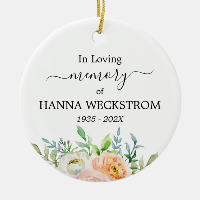 Memorial Personalisiert Foto floral Keramik Ornament (Vorne)