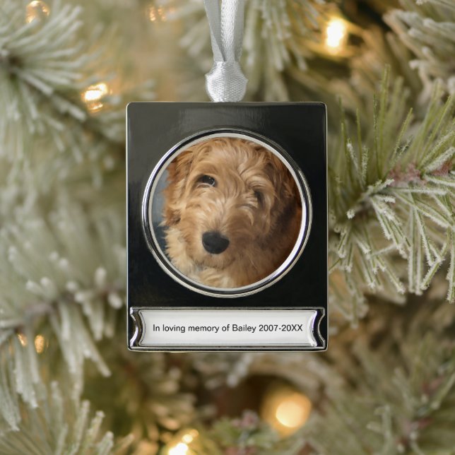 Memorial personalisierter benutzerdefinierter Foto Banner-Ornament Silber (Baum)