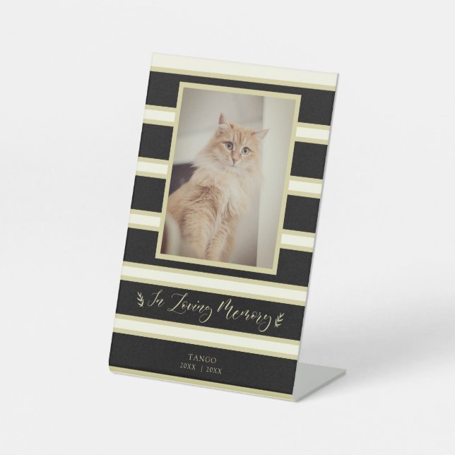 Memorial Pet Cat Hund Golden & Black Streifen Foto Sockelschild (Vorderseite)