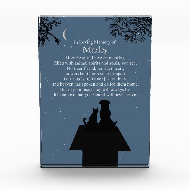 Memorial Pet Cat Hund spiritueller Gedicht Individ Fotoblock (Vorderseite)