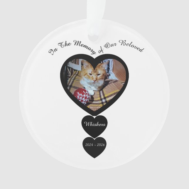 Memorial Photo Cat, Name, Hearts, replaceable,  Ornament (Vorderseite)