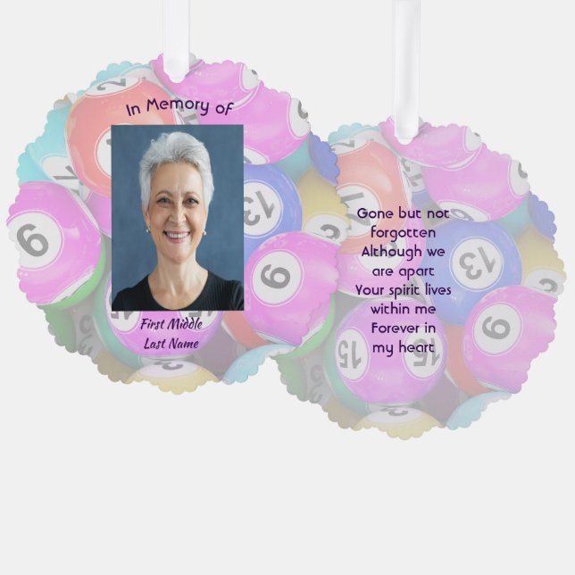  Memorial Photo Keepsake Bingo Game Ornament Karte (Vorderseite/Rückseite)