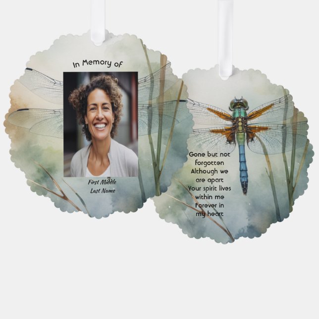  Memorial Photo Keepsake Custom Dragonfly Ornament Karte (Vorderseite/Rückseite)