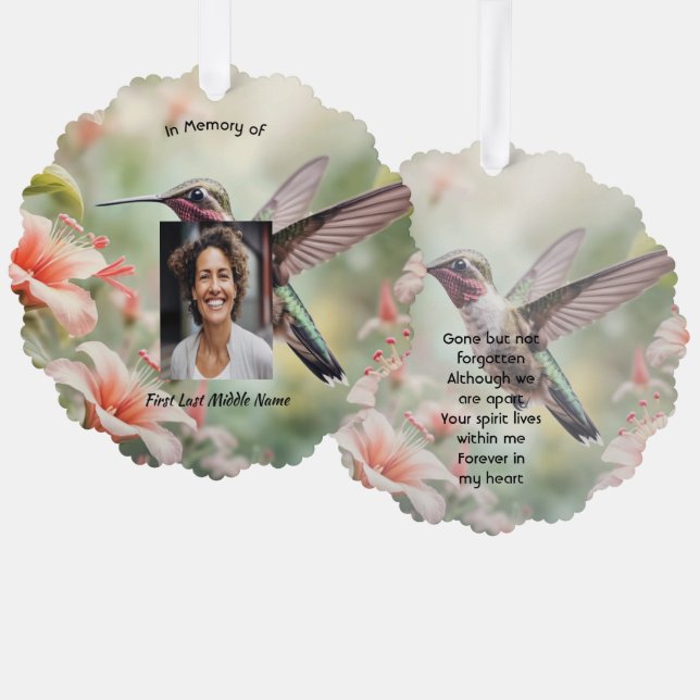  Memorial Photo Keepsake Hummingbird Ornament Karte (Vorderseite/Rückseite)