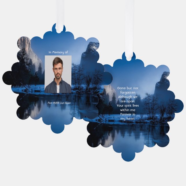 Memorial Photo Mountain Lake Winter Snow Ornament Karte (Vorderseite/Rückseite)