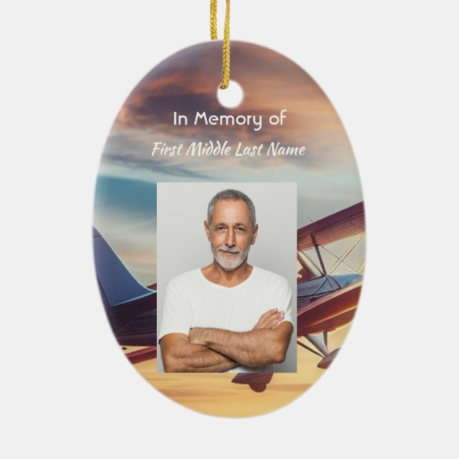 Memorial Photo Pilot Airplane Flying Sunset Keramik Ornament (Hinten)