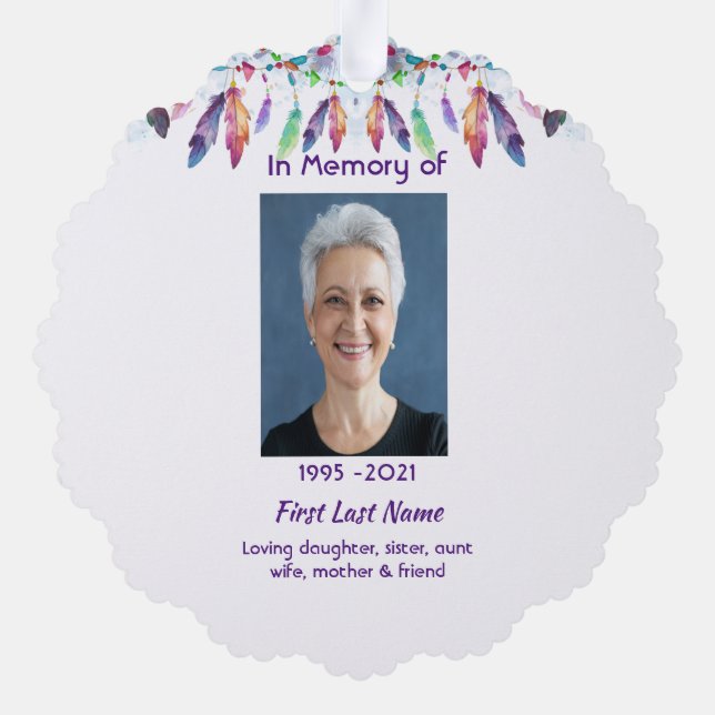 Memorial Photo Prayer Feathers Boho Tribal Native Ornament Karte (Rückseite)