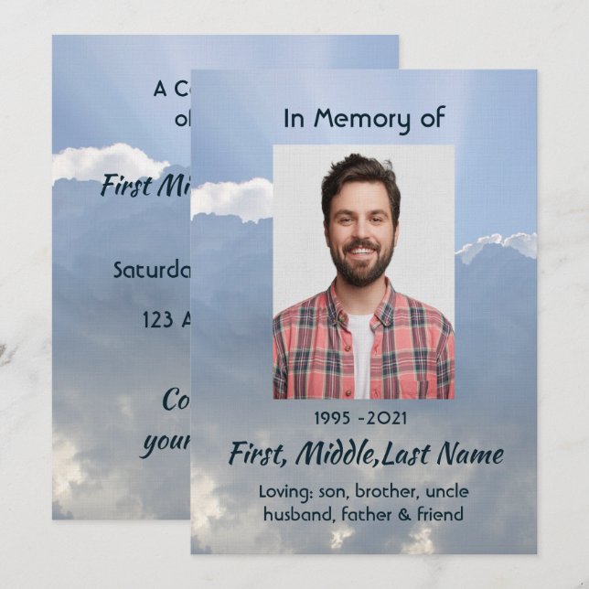 Memorial Photo Prayer Heavenly Sky Einladung (Vorne/Hinten)