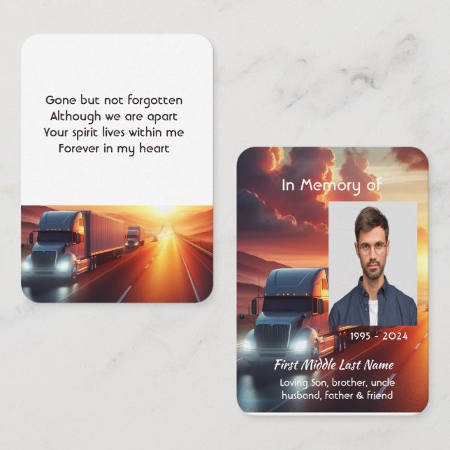 Memorial Photo Prayer Semi-Truck Tractor-trailer  Visitenkarte (Vorne/Hinten)