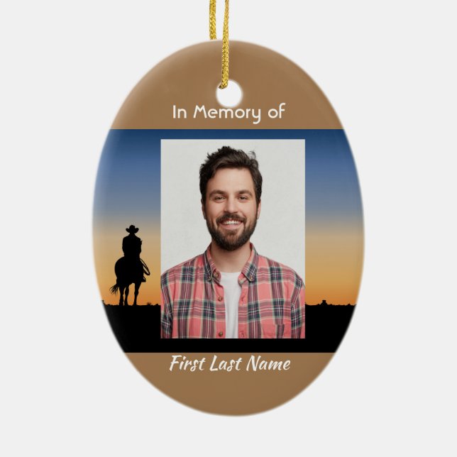 Memorial Photo Western Horse Back Riding  Keramik Ornament (Hinten)