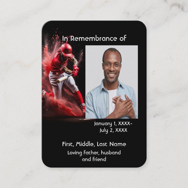 Memorial Pocket Card Baseball Softball Spiel Visitenkarte (Vorderseite)