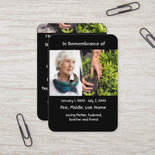 Memorial Pocket Card Gardengarten Garten Visitenkarte