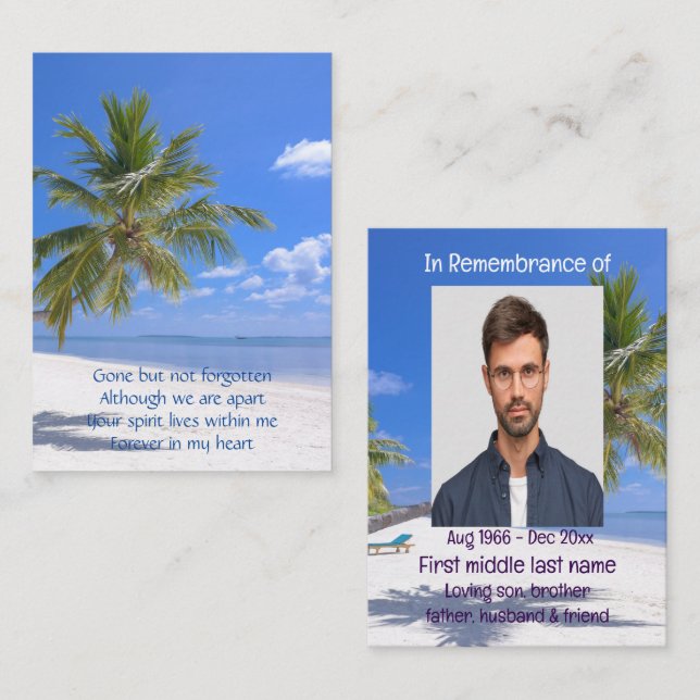 Memorial Pocket Keepake Tropical Beach Paradies Visitenkarte (Vorne/Hinten)